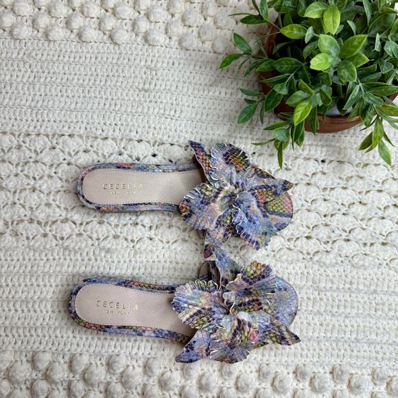 CECILIA NEW YORK ANTHROPOLOGIE Lila Slide Sandal Rainbow Snake 3D Flower Size 7 - Picture 3 of 12